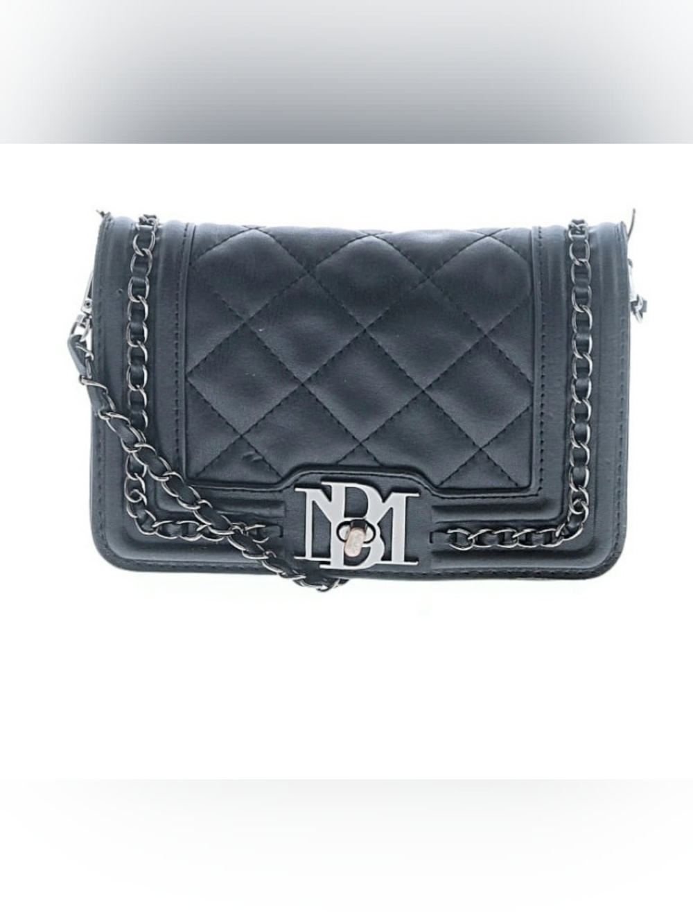 Badgley Mischka Black Quilted Crossbody with Silver Chain and Logo Emblem